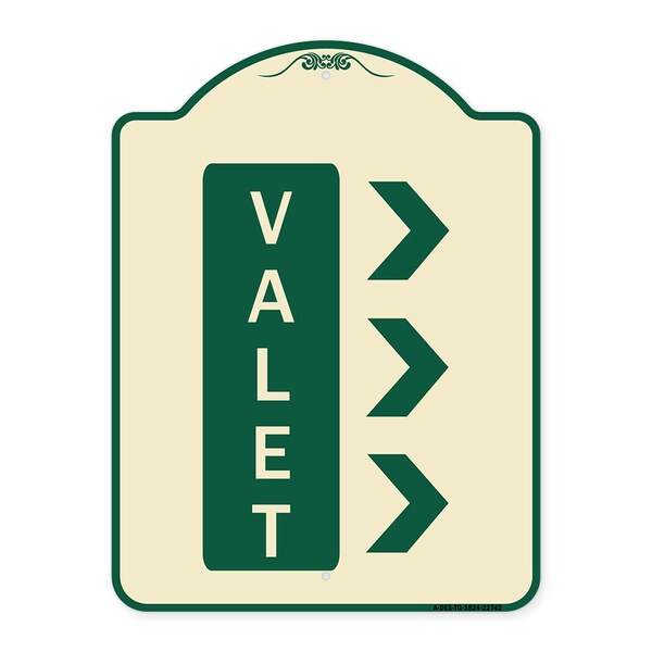 Designer Series Valet Right Arrow, Tan & Green Heavy-Gauge Aluminum Sign, 24" x 18", TG-1824-22742